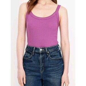 NWT Women's Old Navy 90s Ribbed Fitted Lace Trim Tank Top Size XL Purple